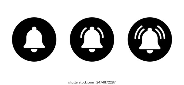 Notification ringing bell icon set on black circle