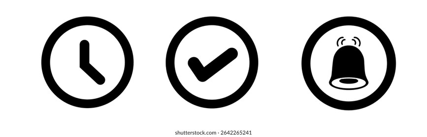Notification ringing bell icon set on black circle