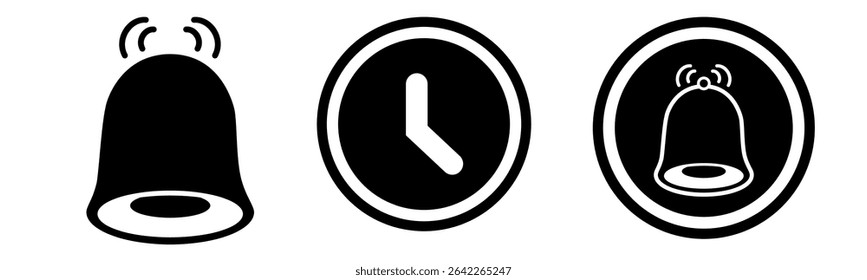 Notification ringing bell icon set on black circle
