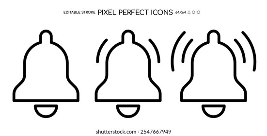 Notification ringing bell pixel perfect icon set. Vector Alarm symbol for web design. Ringing bells reminder sign