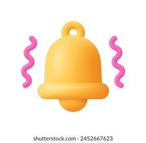 Notification ringing bell with vibration sign. Alert, alarm and message concept. 3d vector icon. Cartoon minimal style.