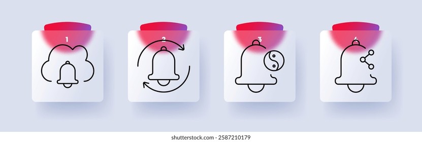 Notification set icon. Cloud alert, bell with arrows, balance notification, network alert, warning, synchronization, updates, system, digital services