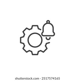 ícone de linha Configurações de notificação. Sinal de estilo linear para conceito móvel e design da Web. Engrenar com um ícone de vetor de contorno de sino. Símbolo de preferências de notificação, ilustração de logotipo. Gráficos vetoriais