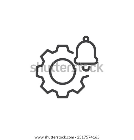 Notification Settings line icon. Linear style sign for mobile concept and web design. Gear with a bell outline vector icon. Notification preferences symbol, logo illustration. Vector graphics