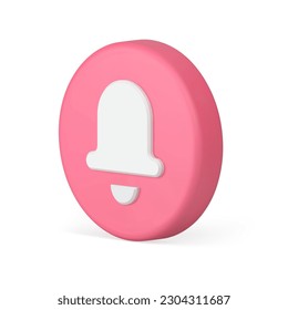 Notification sign ring bell pink circle button chat call message sound alert isometric 3d icon realistic vector illustration. Signal notice cyberspace inbox reminder jingle interface alarm clock badge