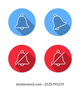 Notification and silent bell icon with long shadow