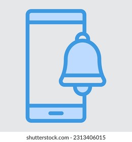 Icono de la línea azul del smartphone de notificación, uso para presentación de aplicaciones móviles del sitio web