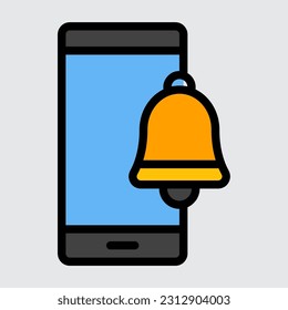 Icono de línea rellena de smartphone de notificación, uso para presentación de aplicaciones móviles del sitio web