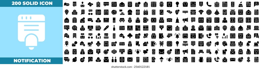 Notification Solid Editable Icons set. Vector illustration in modern thin solid style of notification icons:  Alarm symbol, Incoming message. Bell for subscribe, etc