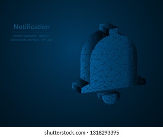 Notification symbol low poly vector illustration, bell polygonal icon, alarm concept illustration, dark blue background