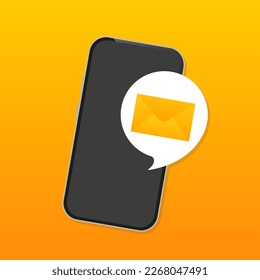 Notification of unread messages by e-mail. A new message on the smartphone screen.Mobile notification, mail application. Vector illustration