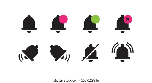 Notification vector icons of bell. Alarm alert message bells, reminder application and smartphone notifications bell. Icons isolated vector set
