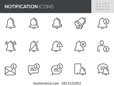 Notification Vector Line Icons Set. New Message, Bell Button, Unread Chat Speech and Email, Notice. Editable Stroke. 48x48 Pixel Perfect.