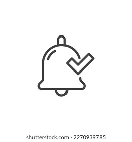 Notification verification line icon. linear style sign for mobile concept and web design. Alarm bell and check mark outline vector icon. Symbol, logo illustration. Vector graphics