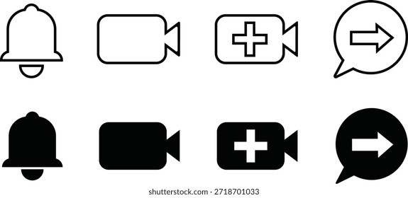 Notification Video Battery and Message Icons Outline Solid