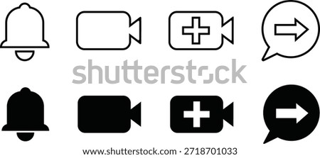 Notification Video Battery and Message Icons Outline Solid