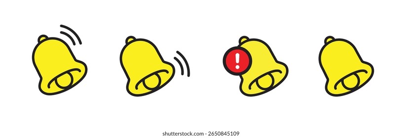 notification yellow bell icon. Bell with notification. Vector illustration