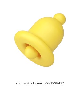 Notification yellow ring bell attention call chat interface reminder signal 3d icon realistic vector illustration. Alarm internet notice message social media alert online communication service element