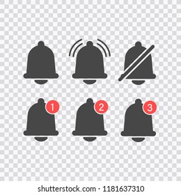 Notifications bell icons set with bell and different elements. For incoming inbox message. Modern vector illustration, flat design.