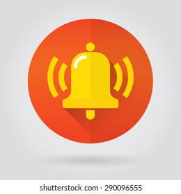 Notifications call icon with ringing bell on color round. Modern vector illustration, flat design