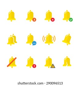 Notifications call icons set with bell and different elements. Modern vector illustration, flat design