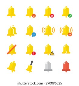 Notifications call icons set with bell and different elements. Modern vector illustration, flat design