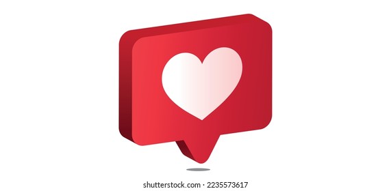 icono Notificaciones. Como un icono cardíaco. Medios sociales. 3d vector de diseño.