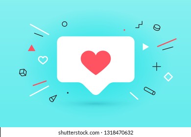 Icono de Notificaciones Como, burbuja de voz. Como ícono con corazón, uno como y sombra para las redes sociales con fondo rojo. Burbuja del discurso, póster y concepto de pegatina para banner, web. Ilustración vectorial