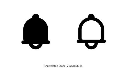 Notifications Icon Set. A black glyph and outline icon of a bell, indicating notifications.