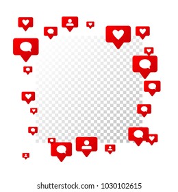  Notifications with Likes, Followers and Comments. Social Media Marketing. Rating Scale Elements of Design for Web, Advertisement, Promotion, Marketing, Internet, Concept for Follow Icon Illustration