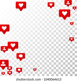  Notifications with Likes, Followers and Comments. Social Media Marketing. Rating Scale Elements of Design for Web, Advertisement, Promotion, Marketing, Internet, Concept for Follow Icon Illustration