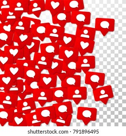 Notifications with Likes, Followers and Comments. Social Media Marketing.  Rating Scale Elements of Design for Web, Advertisement,  Marketing, Internet,  App, SMM, Concept for Social Media Design