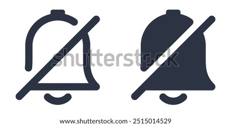 Notifications Off or Crossed-Out Bell simple icons set designed in filled, outline, line and stroke style