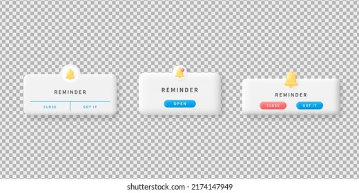 Notifications page set. Reminder 3D Illustration. Vector Illustration.