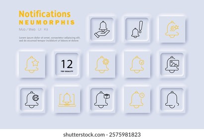 Notifications set icon. Alerts, reminders, app notifications, update management, social interactions, event tracking, task management, smart scheduling, digital communication