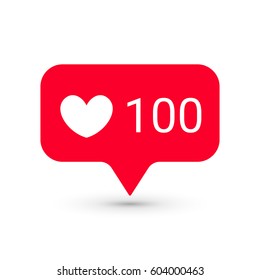 Notifications vector icons template. Social network app symbols of heart likes quantity number. Smartphone application messenger interface web notice element