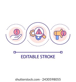 Notify of safety hazards loop concept icon. Potential risks report. Workplace health and security abstract idea thin line illustration. Isolated outline drawing. Editable stroke. Arial font used
