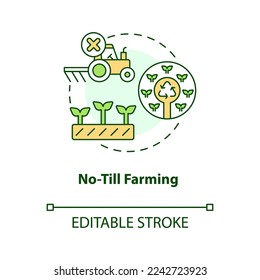 No-till farming concept icon. No soil tillage. Regenerative agriculture technique abstract idea thin line illustration. Isolated outline drawing. Editable stroke. Arial, Myriad Pro-Bold fonts used