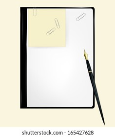 Noting book, pen and clips. Vector