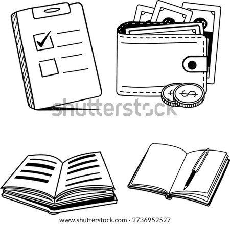 Notion icon of  book, Wallet flat outline vector