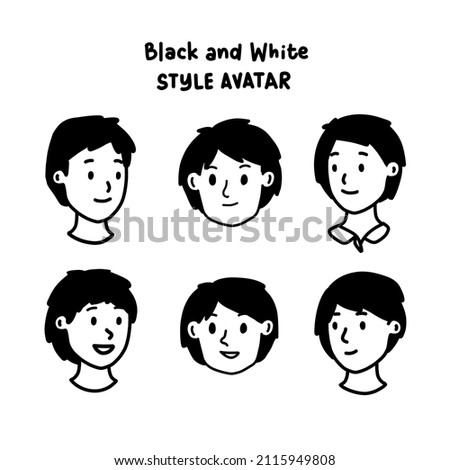 Notion Styled Avatar. Boy Avatars Black and White. Notion Style Avatar Icon Set Man Short Hair