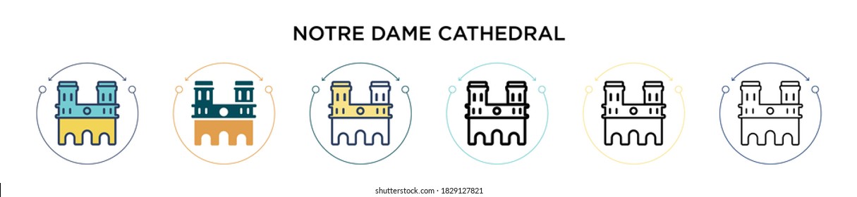 Notre dame cathedral icon in filled, thin line, outline and stroke style. Vector illustration of two colored and black notre dame cathedral vector icons designs can be used for mobile, ui, web