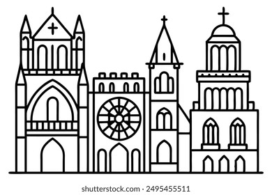 Notre Dame Cathedral line art illustration for graphic design projects