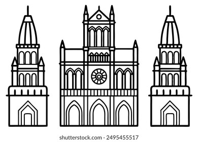 Notre Dame Cathedral line art illustration with elegant architectural design