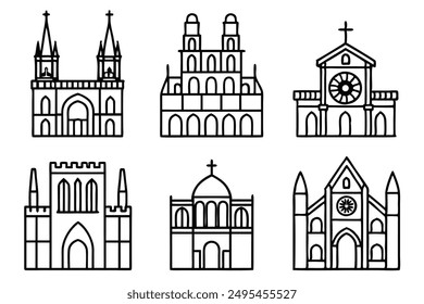 Notre Dame Cathedral line art illustration showcasing historic French architecture