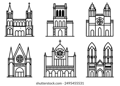 Notre Dame Cathedral line art illustration capturing gothic architectural elegance