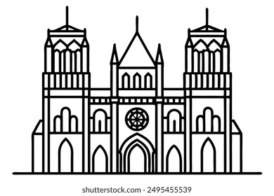 Notre Dame Cathedral line art illustration perfect for art prints