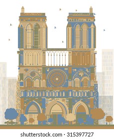 Notre Dame Cathedral - Paris. Vector illustration. Business travel and tourism concept with historic building. Image for presentation, banner, placard and web site.