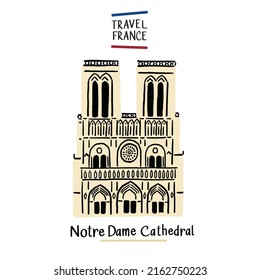 Notre Dame CathedralParis France Landmark Architecture Hand drawn color Illustration