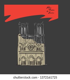 notre dame de paris building sketch vector